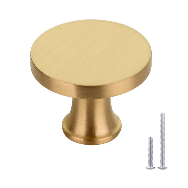 Luchar Brushed Gold Kitchen Cabinet Knobs 1-1/4 inch (32 mm) Diameter 100% Solid Brass Drawer Knob