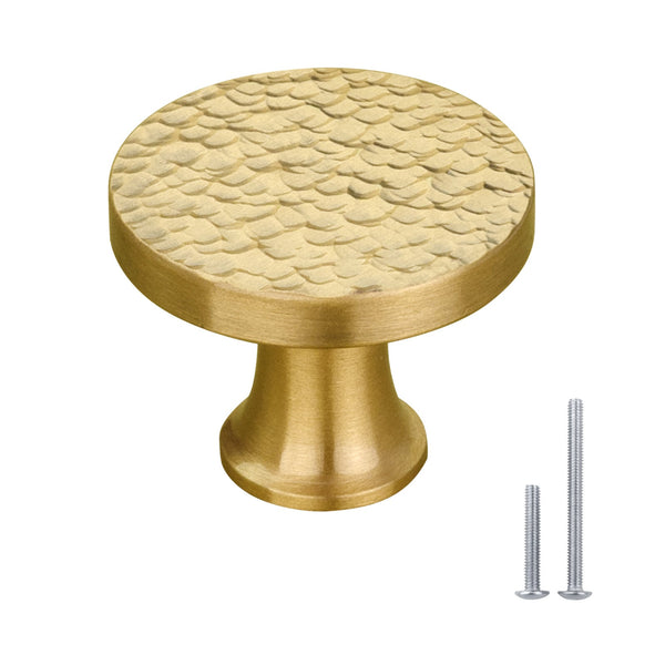 Luchar Hammered Polished Gold Kitchen Cabinet Knobs 1-1/4 inch (32 mm) Diameter 100% Solid Brass Drawer Knob