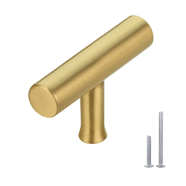 Luchar Brushed Gold Kitchen T Bar Cabinet Pulls 100% Solid Brass Drawer Knob