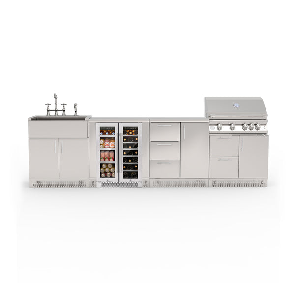 Outdoor Kitchen Stainless Steel 6-Piece Cabinet Set with Appliance, Sink,Grill,3-Drawer 1 Door, Cabinet, Grill and Fridge