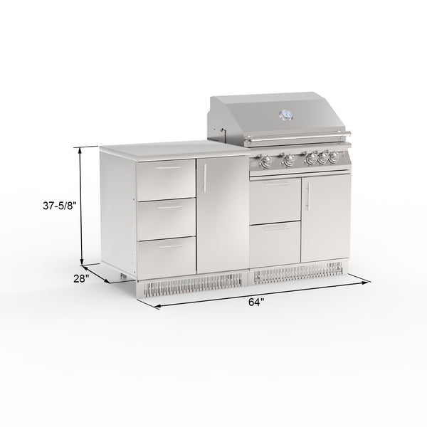 Outdoor Kitchen Stainless Steel 3-Piece Cabinet Set with Grill, 3-Drawer 1 Door Cabinet and Grill