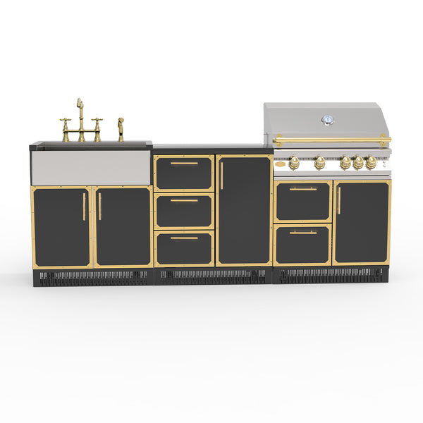 Outdoor Kitchen Stainless Steel 4-Piece Cabinet Set with Sink, Grill, 3-Drawer 1 Door Cabinet and Grill, Black