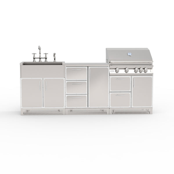 Outdoor Kitchen Stainless Steel 4-Piece Cabinet Set with Sink, Grill, 3-Drawer 1 Door Cabinet and Grill, Stainless Steel