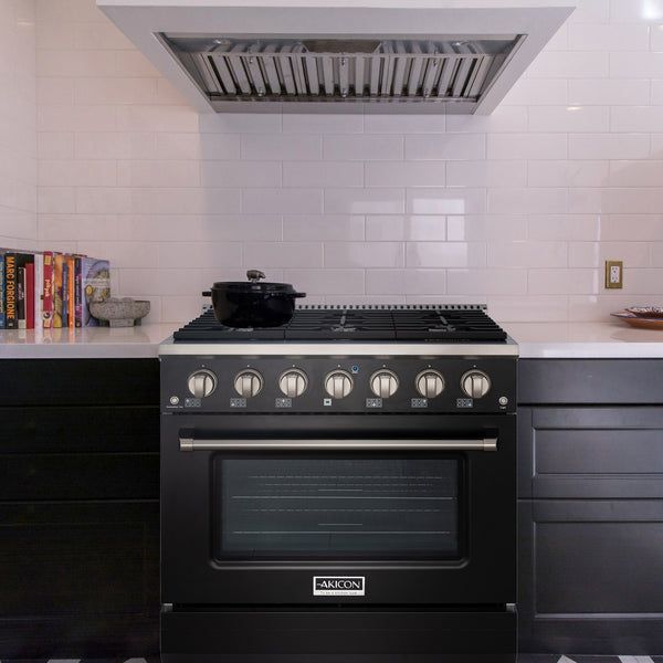 Black stainless steel gas range