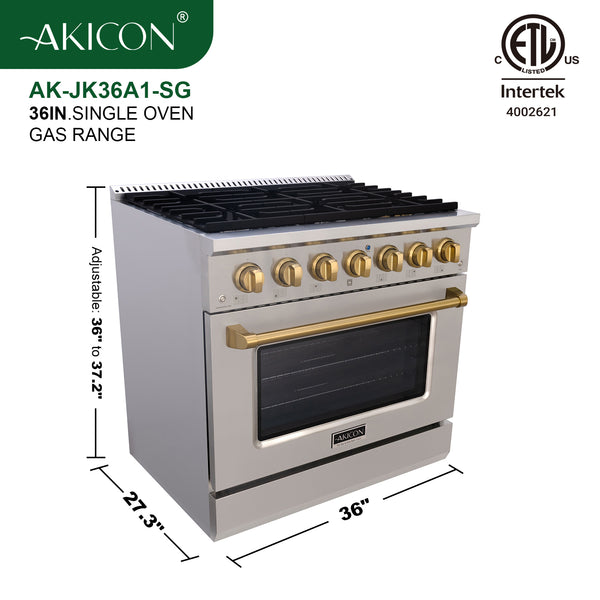 dimension of the gas range and gold switches and gold handle