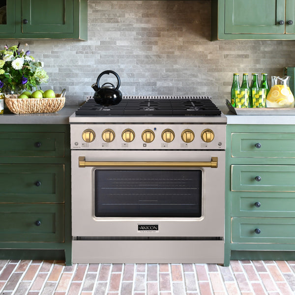 modern kitchen gas range in green white style