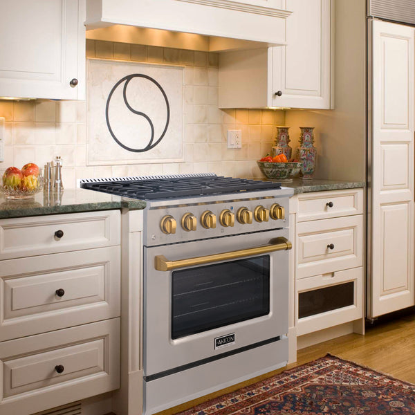 modern kitchen gas range in warm white style