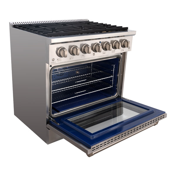 Luchar 36" Slide-in Freestanding Professional Style Gas Range with 5.2 Cu. Ft. Oven, 6 Burners, Convection Fan, Cast Iron Grates. Stainless Steel