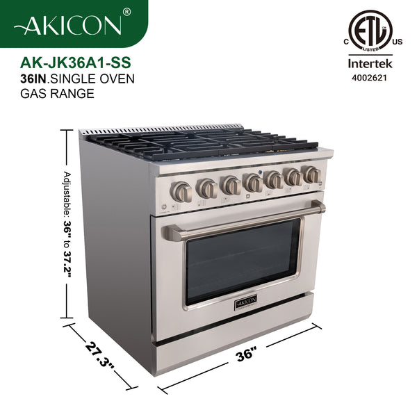 Luchar 36" Slide-in Freestanding Professional Style Gas Range with 5.2 Cu. Ft. Oven, 6 Burners, Convection Fan, Cast Iron Grates. Stainless Steel
