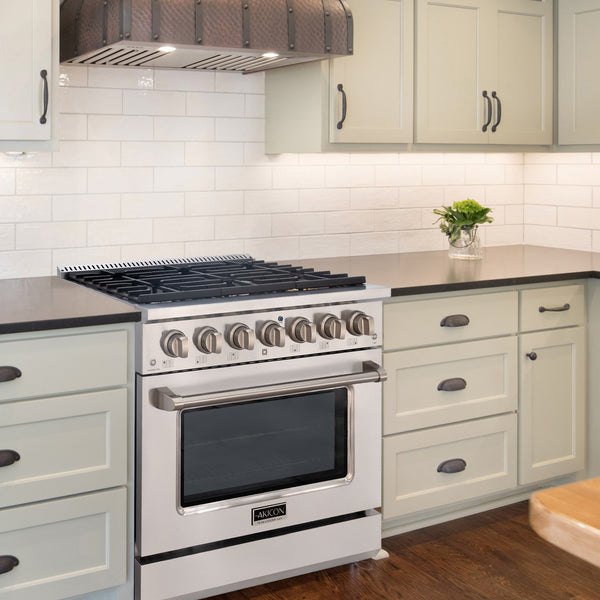 Luchar 36" Slide-in Freestanding Professional Style Gas Range with 5.2 Cu. Ft. Oven, 6 Burners, Convection Fan, Cast Iron Grates. Stainless Steel