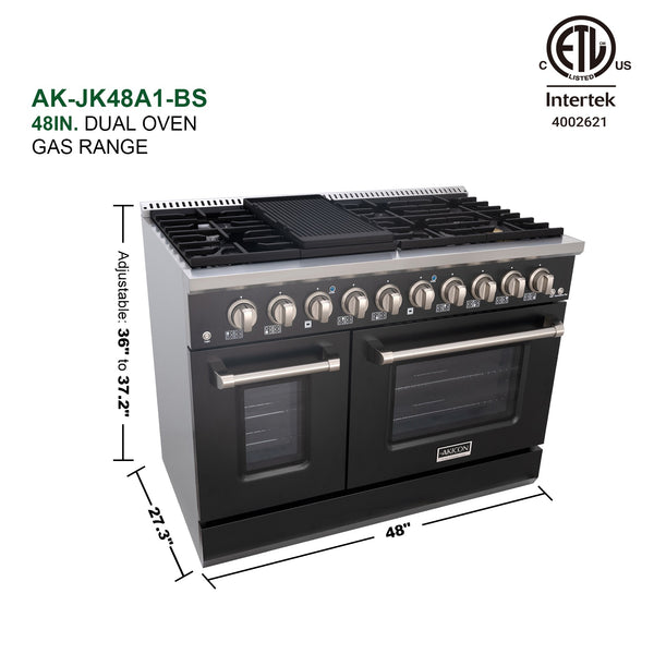 Luchar 48" Slide-in Freestanding Professional Style Gas Range with 6.7 Cu. Ft. Oven, 8 Burners, Convection Fan, Cast Iron Grates. Black & Stainless Steel