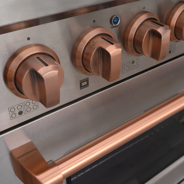 Luchar 48" Slide-in Freestanding Professional Style Gas Range with 6.7 Cu. Ft. Oven, 8 Burners, Convection Fan, Cast Iron Grates. Stainless Steel & Copper