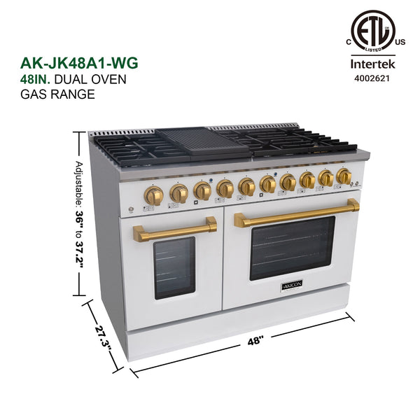 White stainless steel Gas range with gold knobs