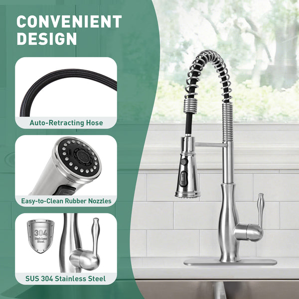Spot Resist Stainless One-Handle Pre-Rinse Spring Pulldown Kitchen Faucet