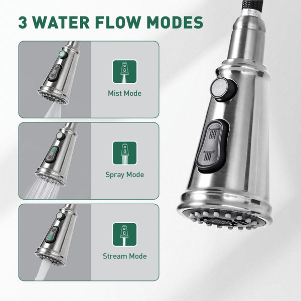 Kitchen Stainless Sink Faucet with Pull Down Sprayer, Single Handle, Single Hole Mount, Extendable Sprayer Head, Modern Design