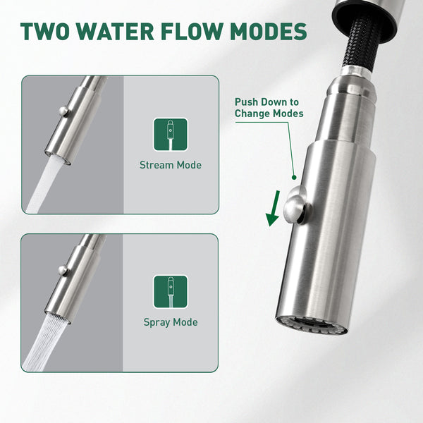 Durable Stainless Steel Kitchen Faucet, Pull-Out Head, Flexible Hose, CUPC Certified, Multiple Finishes