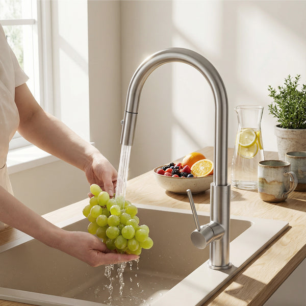 Durable Stainless Steel Kitchen Faucet, Pull-Out Head, Flexible Hose, CUPC Certified, Multiple Finishes