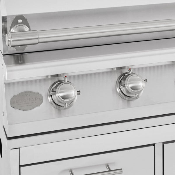 A 32 inch stainless steel outdoor kitchen grill