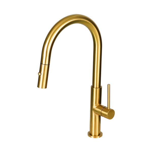 Gold kitchen faucet on a white background