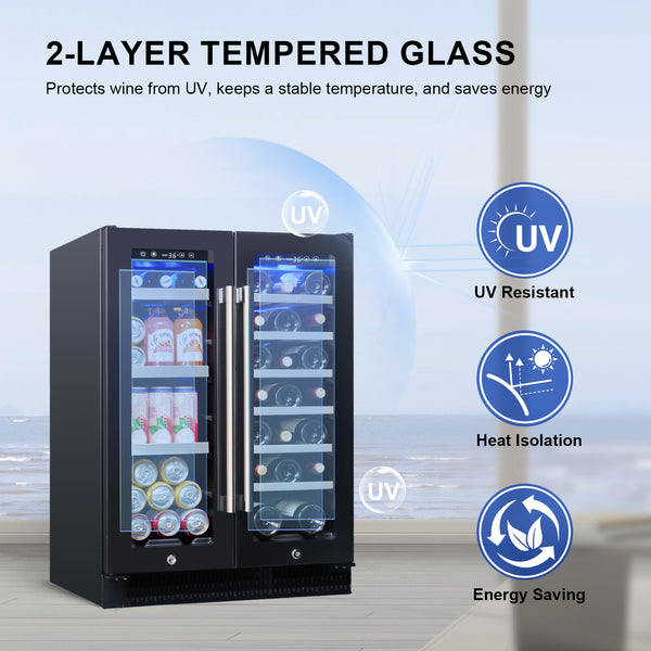 Luchar 24 Inch Beverage Refrigerator 2-layer tempered glass