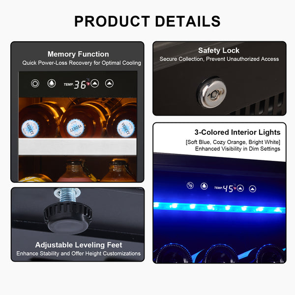 Product Details Beverage Refrigerator Safety Lock 3- Colored Interior Lights