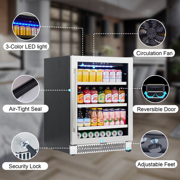 refrigerator with led light reversible door and security lock