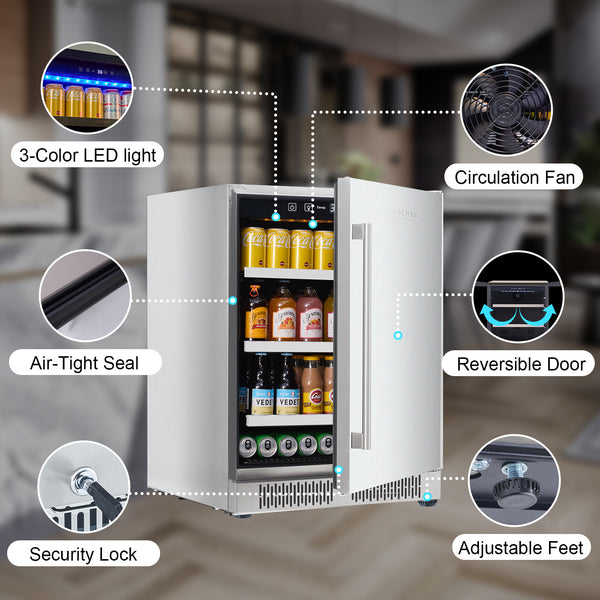 Luchar 24 Inch Beverage Refrigerator with silver Door stainless steel