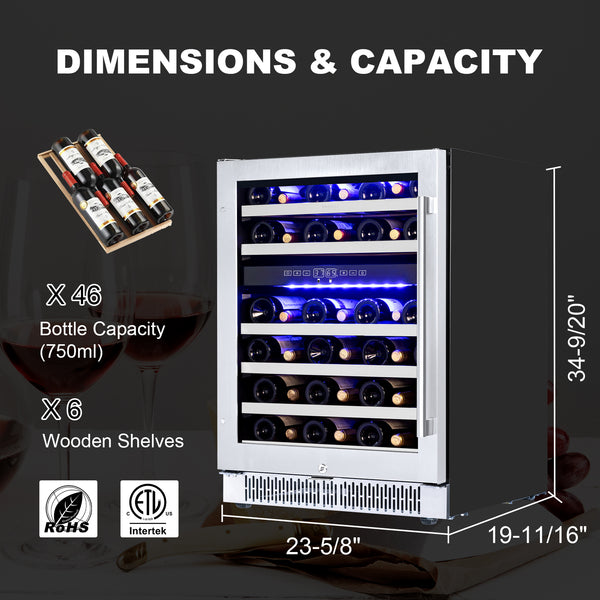 Dimension of the wine refrigerator for 46 bottle capacity