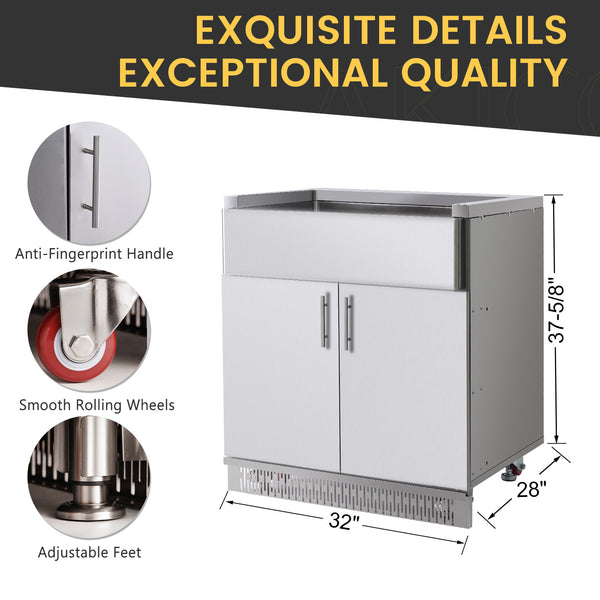 Stainless steel undercounter refrigerator with features highlighted and dimensions displayed.