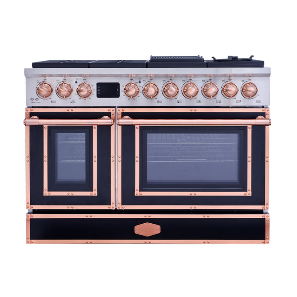 Stainless steel range with dimensions labeled on a white background