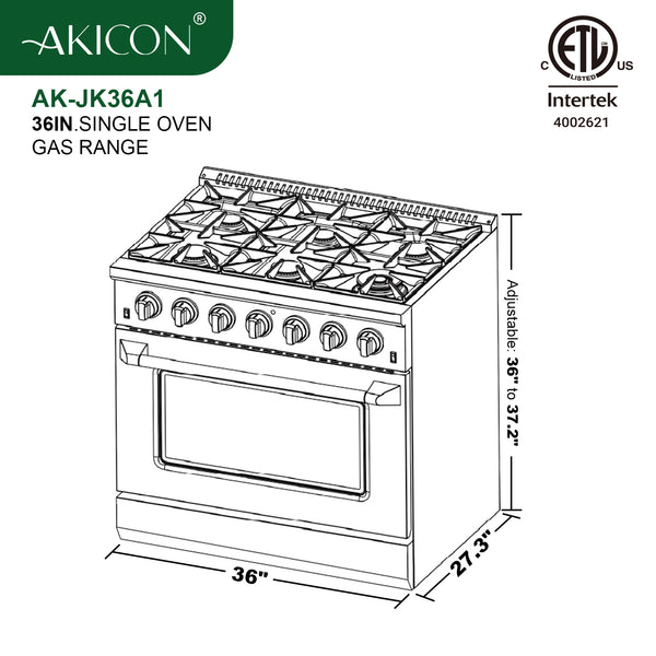 Luchar 36" Slide-in Freestanding Professional Style Gas Range with 5.2 Cu. Ft. Oven, 6 Burners, Convection Fan, Cast Iron Grates. White & Copper