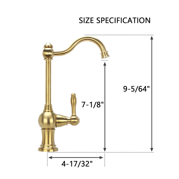 A single-handle brushed gold drinking water filter faucet with a high arch and traditional design.