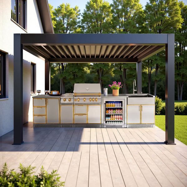 Custom Outdoor Louvered Pergola Sun Shade Aluminum Pergola Rainproof Gazebo with Adjustable Roof for Outdoor Deck Patio Garden Yard