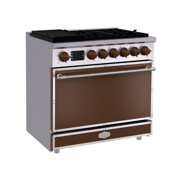 Luchar 36" Professional Custom Style Gas Range with 5.2 Cu. Ft. Oven, 6 Burners, Convection Fan, Cast Iron Grates, Clock and Timer