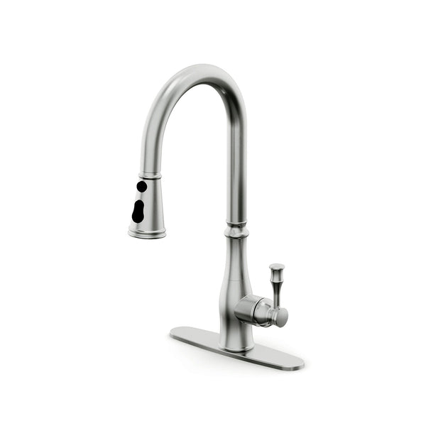 Kitchen Stainless Sink Faucet with Pull Down Sprayer, Single Handle, Single Hole Mount, Extendable Sprayer Head, Modern Design