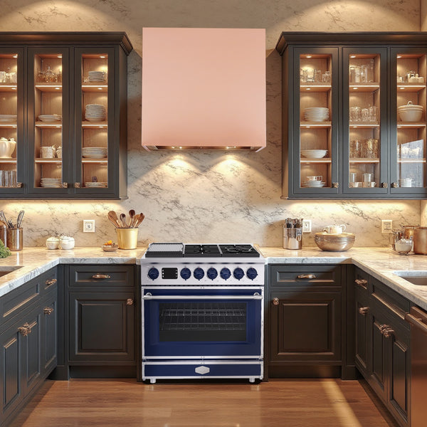 Luchar 36" Professional Custom Style Gas Range with 5.2 Cu. Ft. Oven, 6 Burners, Convection Fan, Cast Iron Grates, Clock and Timer