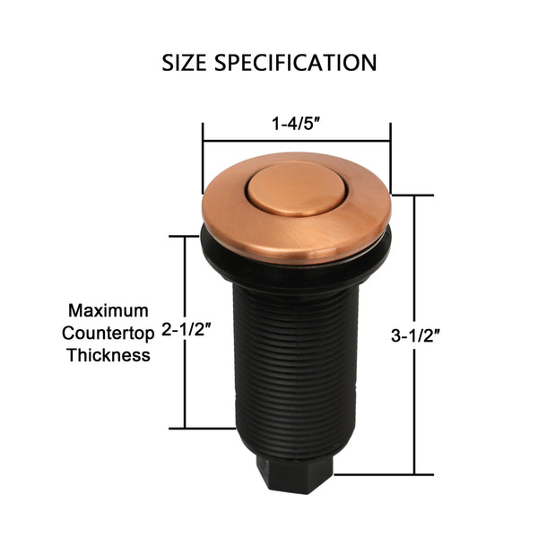 Measurement chart of a drain plug with copper top and black body on a white background
