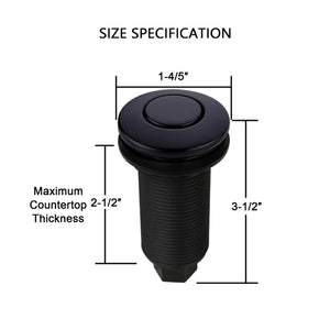 Black sink drain with size specifications on a white background