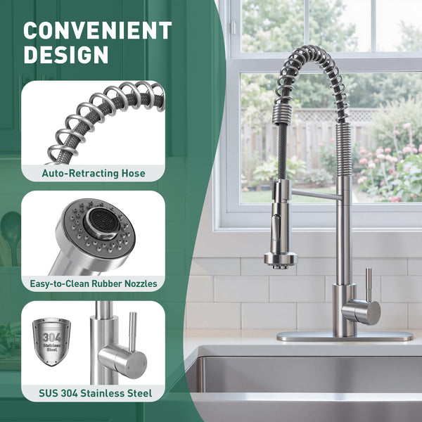 Heavy-Duty Outdoor Stainless Steel Spring Pull-Down Faucet