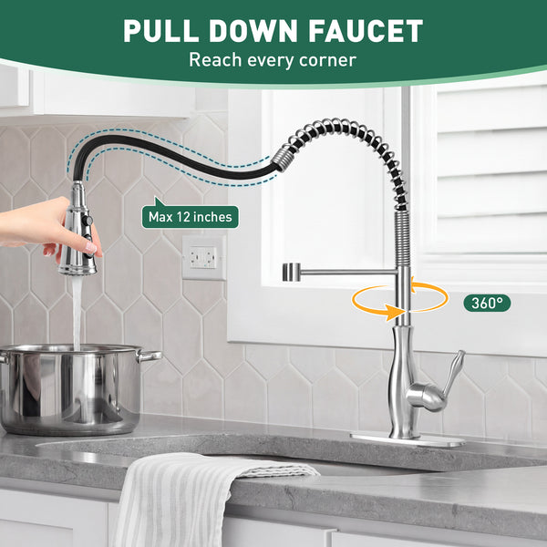 Spot Resist Stainless One-Handle Pre-Rinse Spring Pulldown Kitchen Faucet