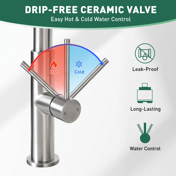 Durable Stainless Steel Kitchen Faucet, Pull-Out Head, Flexible Hose, CUPC Certified, Multiple Finishes