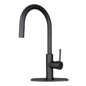 Oil Rubbed Bronze Pull Out Kitchen Faucet with Deck Plate, Single Level Solid Brass Kitchen Sink Faucet with pull down sprayer.