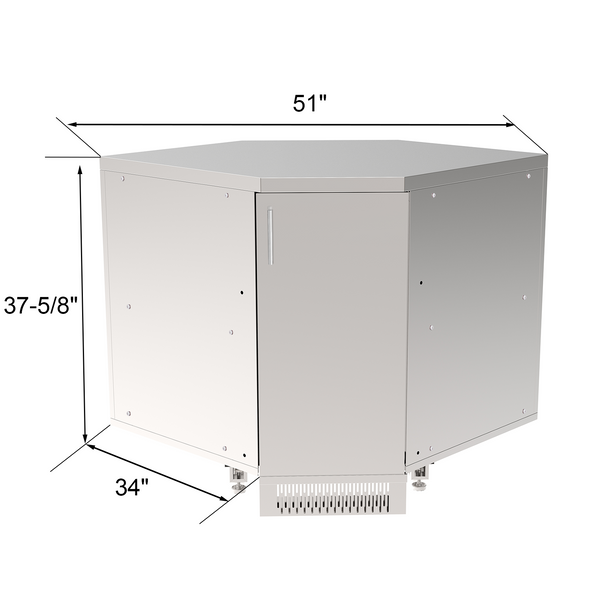 A white stainless steel corner cabinet for outdoor kitchens.