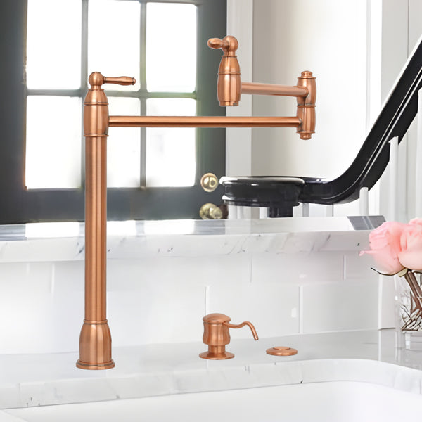 Copper kitchen faucet with a sink in a modern kitchen setting