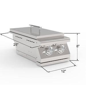 side burner 12' stainless steel with two knobs