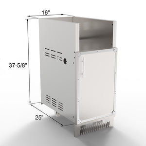 side burner cabinet with a closed door