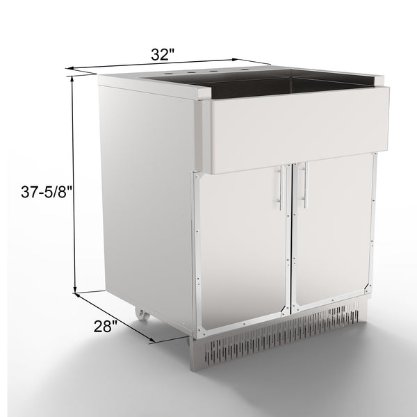outdoor kitchen sink cabinet with a closed door 