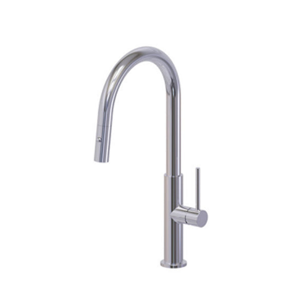 Chrome kitchen faucet on a white background